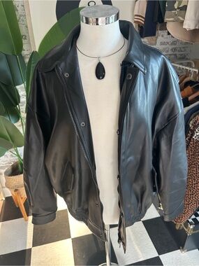 NWT Lioness - Black Leather Kenny Bomber Jacket